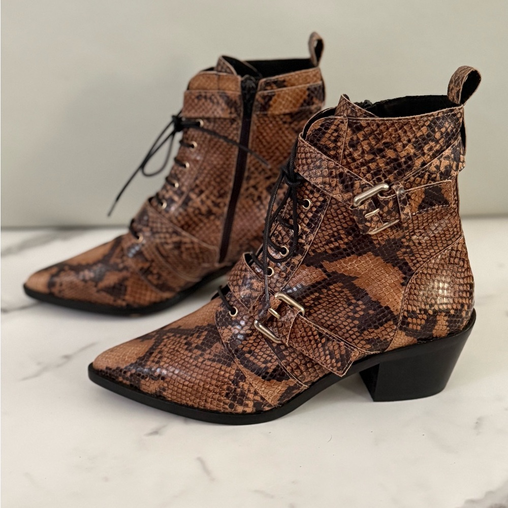 Office London Animal Print Ankle Zip Buckle Biker Cowboy Western Boots